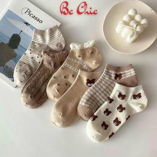 Tất cổ ngắn hoạ tiết cute chất đẹp thấm hút mồ hôi, tất nữ cổ ngắn T787 BC_CHIC LINGERIE