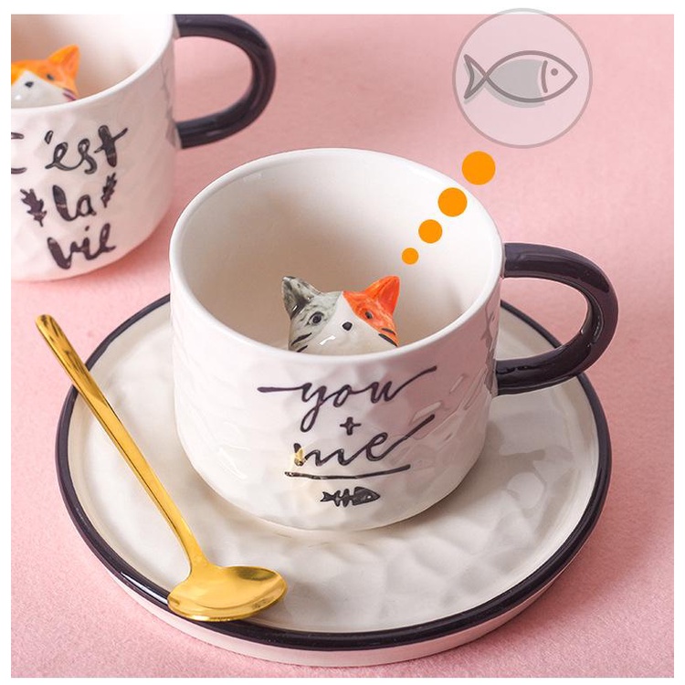 Cốc Sứ Có Mèo Nằm Trong Cốc Dễ Thương Kèm Đĩa Và Thìa – Ly Cafe Sáng Tạo Làm Quà Tặng Người Yêu Mèo