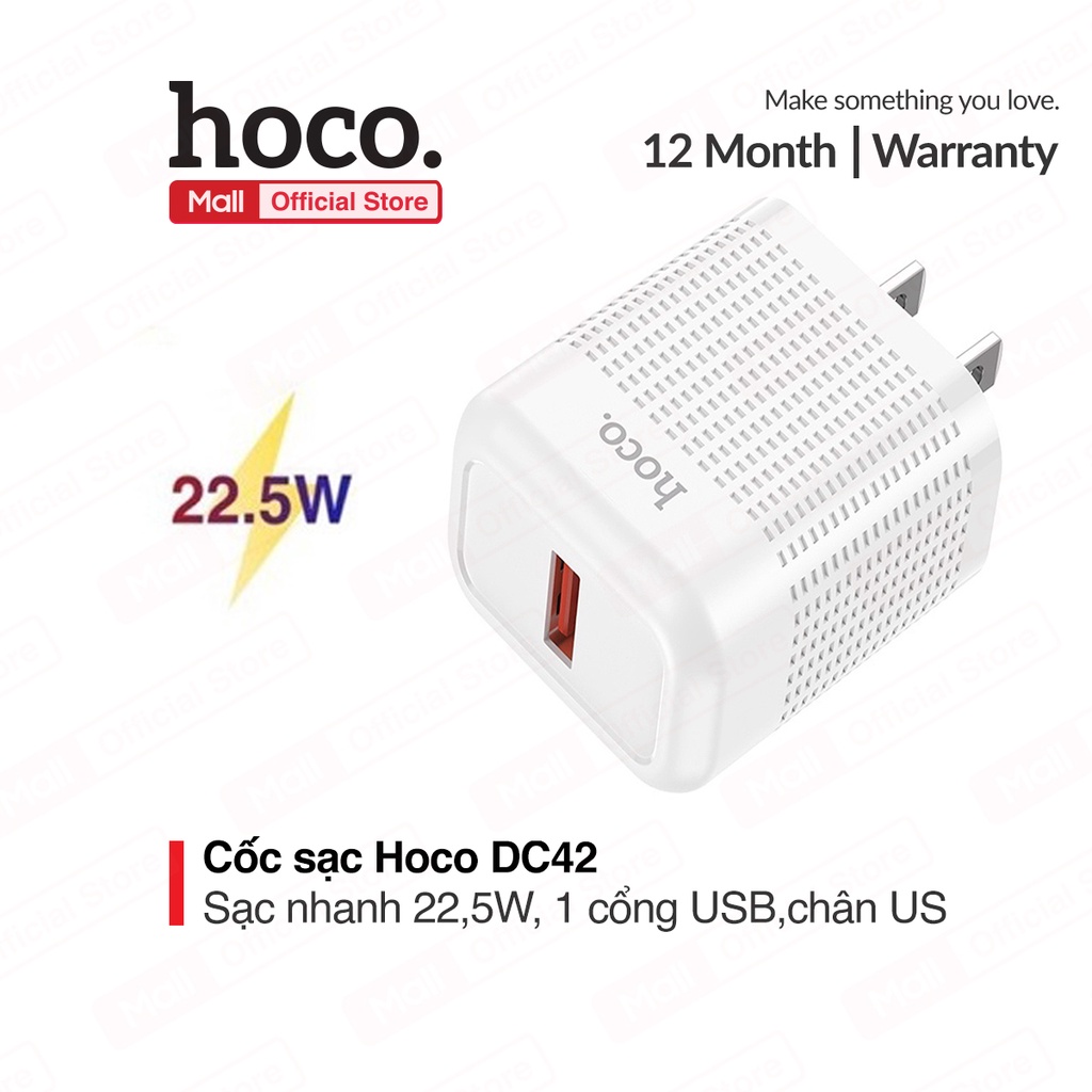 Củ sạc Hoco DC42 sạc nhanh 22.5W , sạc VOOC , QC3.0 1 cổng USB chân US ...