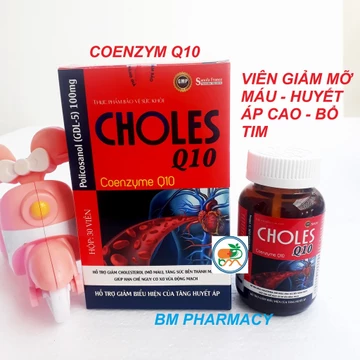 Viên uống CHOLES Q10 ( Coenzym Q10 ), giúp giảm mỡ máu, tăng sức bền thành mạch, hỗ trợ giảm biểu hiện của tăng huyết áp