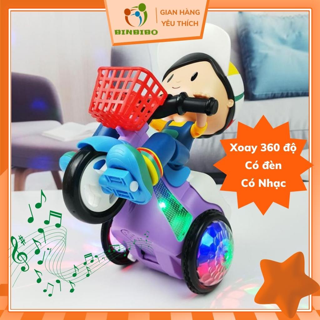 Đồ chơi em bé đi xe đạp xoay 360 độ có đèn và nhạc cực hay cho bé - Binbibo