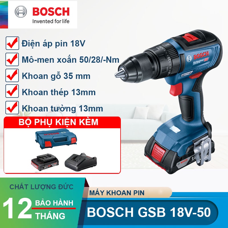 [Mã BMLTB200 giảm đến 100K đơn 499K] Máy khoan pin Bosch GSB 18V-50