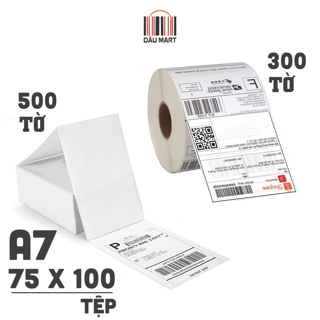 300 tờ giấy A7 in tem đơn hàng phiếu vận chuyển shopee và TMĐT tự dán 70x100mm dành cho máy in nhiệt - 7x10cm