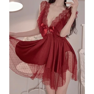 Váy Ngủ Voan Lụa Cổ Chữ V Xẻ Sâu Cực Gợi Cảm