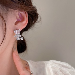 Khuyên Tai Hình Trái Tim Gấu Đính Đá Ngọt Ngào Phong Cách Mới