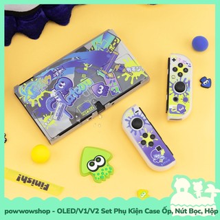 [Sẵn VN - Hỏa Tốc] Oled/V1/V2 Set Phụ Kiện Case Ốp, Nút Bọc, Hộp Băng Dành Cho Nintendo Switch Splatoon 3 Transparent