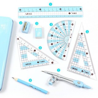Bộ Thước Kẻ + Thước Kẻ + Đồ Chuốt Bằng Kim Loại Hai Màu Dễ Thương Cho Học Sinh