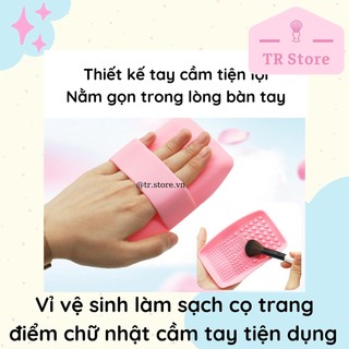 Vỉ vệ sinh dụng cụ làm sạch cọ trang điểm chữ nhật cầm tay tiện dụng