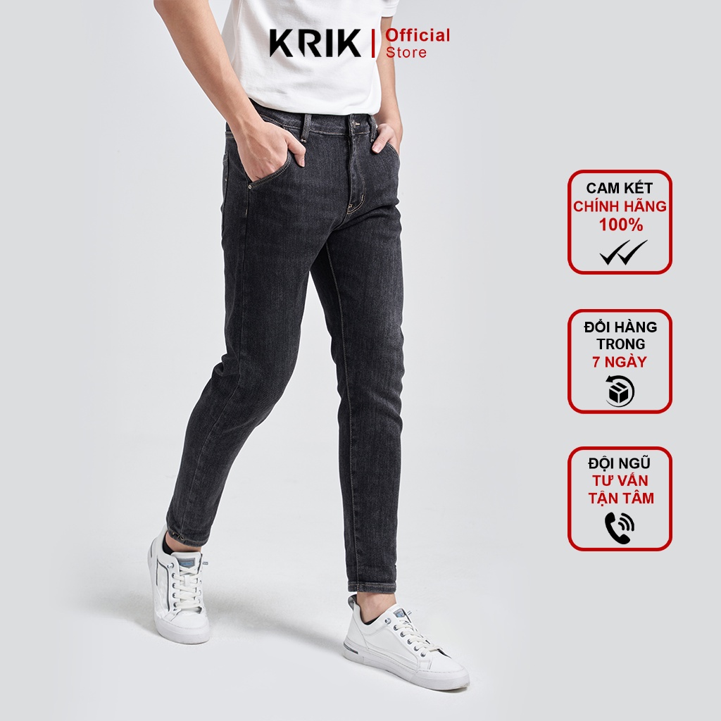 Quần Jean Nam Local Brand KRIK Dáng Slimfit Hàn Quốc, Màu Đen Mài Nhẹ QJ0256
