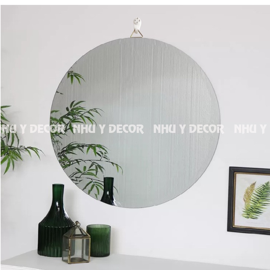 Gương tròn treo nhà tắm không viền - gương decor phòng siêu xinh tặng kèm phụ kiện treo