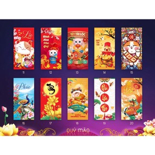 100 bao lì xì mẫu đỏ may mắn năm mới 2023, kt 8x16cm