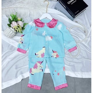 [ 10KG - 40KG ] Bộ Đồ Ngủ Pijama Dài Tay Cổ Bèo Cho Bé Chất Vải Lụa Mango Cao Cấp_BM39