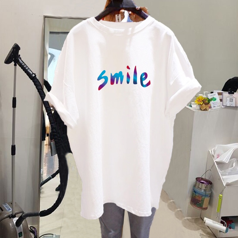 Áo Thun Tay Lỡ Nữ HappyFamily Form Rộng Hoạt Tiết Mặt Cười Smile Chất Cotton 100 Cao Cấp