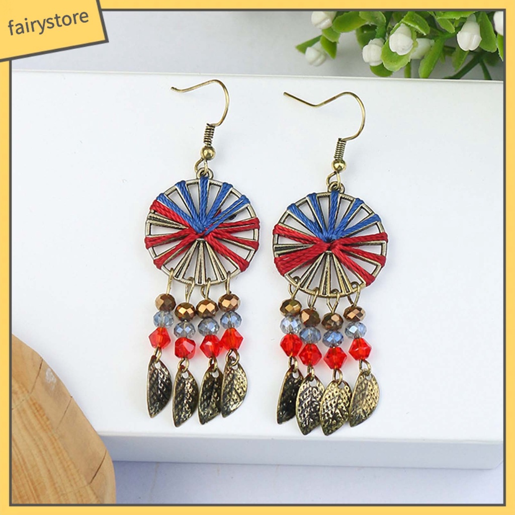 1 Đôi Bông Tai Móc Xỏ Hạt Nhiều Màu Phong Cách Bohemian Cổ Điển