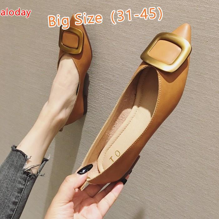 Giày Nữ Size Lớn (31-45)✨Châu Âu Phong Cách Mỹ Xuân Thu Túi Thời Trang Giày Nữ Size Lớn Mũi Nhọn Miệng Nông Giày Đế Bằng Nữ Đen Giày Đế Bằng