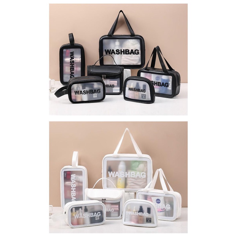 Combo 6 Túi mỹ phẩm trong suốt washbag nhựa PVC da Pu 3 màu đi bơi đi biển du lịch H1991 (mẫu mới)