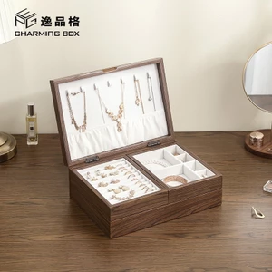 Casegrace Hộp Đựng Trang Sức 3 Trong 1 Bằng Gỗ Hai Lớp Nam Châm Có Thể Tháo Rời Sắp Xếp Gọn Gàng Cho