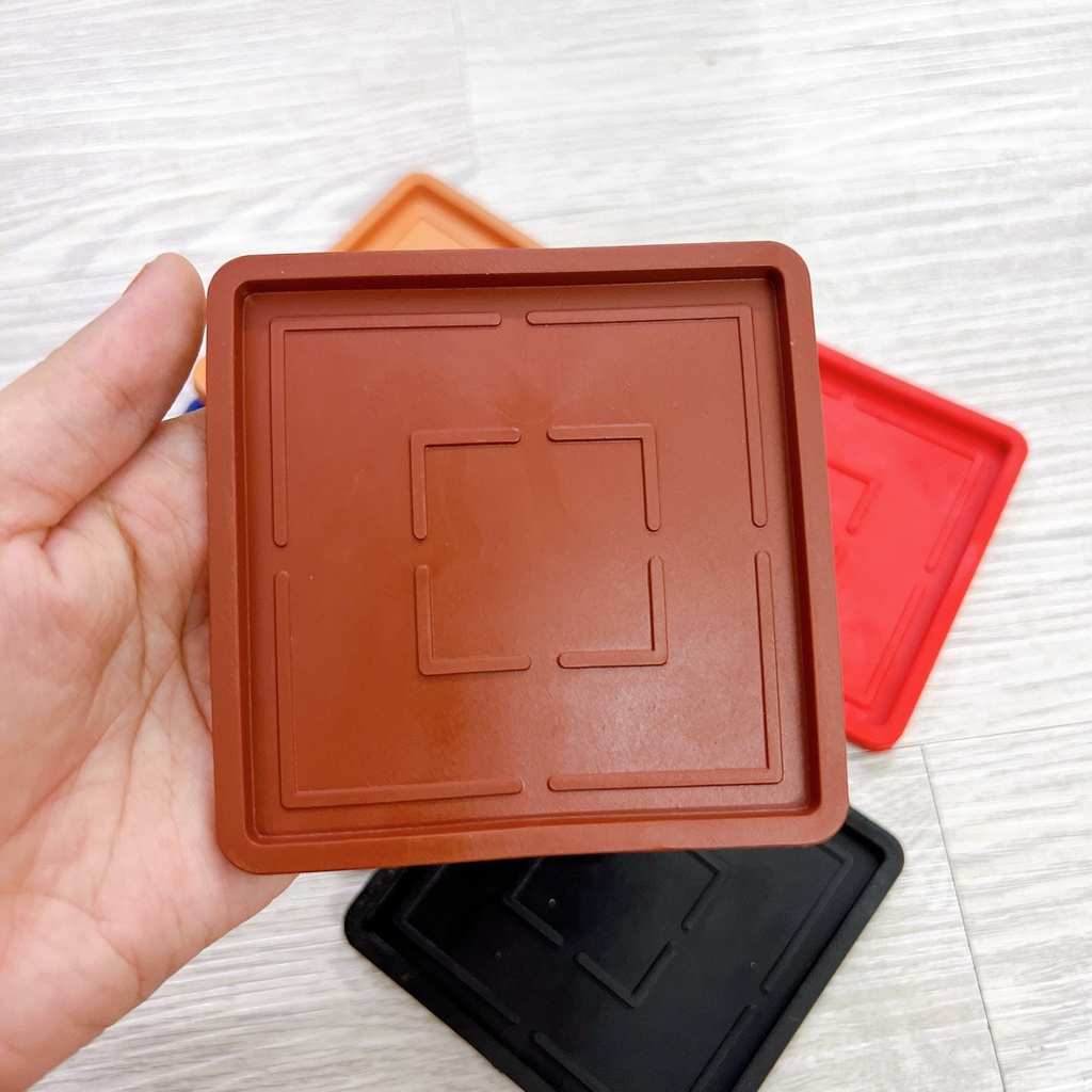 combo 10 Đế Lót Ly vuông RICO Nhựa Dẻo đủ màu - Nhựa vuông dẻo Cao Cấp 9cm