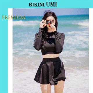 BIKINI ÁO TAY DÀI PHỐI VÁY KÍN ĐÁO - BIKINISTORE - ( MÀU ĐEN)