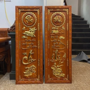 Tranh câu đối cha mẹ gỗ hương dát vàng Đài Loan 24k Bền Đẹp