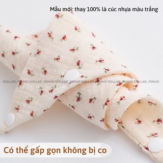 Yếm xô muslin gắn gấu, thỏ lông xù đáng yêu 2 nấc cài, cúc nhựa trắng