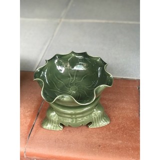 Bát Sen Thả Hoa Màu Xanh lục Ngọc Hàng Đẹp Bát Tụ Lộc đồ thờ cúng gốm sứ đề ban thần tài hút tài lộc