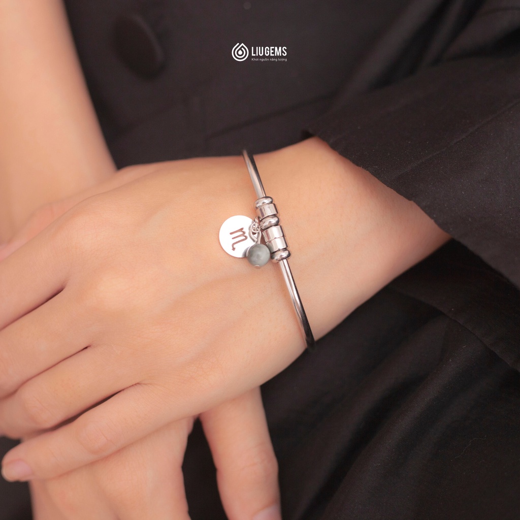Vòng Tay 12 Cung Hoàng Đạo Chữ C Unisex Liugems Thép Không Gỉ Kết Hợp Đá Tự Nhiên Phong Thuỷ VT02