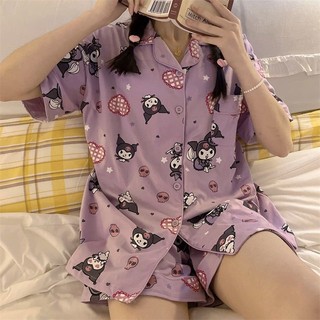 Bộ Đồ Ngủ Tay Ngắn In Hoạt Hình Kuromi Phong Cách Nhật Bản Thời Trang Mùa Hè Cho Nữ
