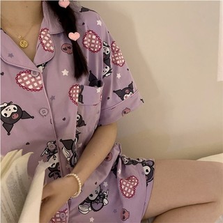Bộ Đồ Ngủ Tay Ngắn In Hoạt Hình Kuromi Phong Cách Nhật Bản Thời Trang Mùa Hè Cho Nữ