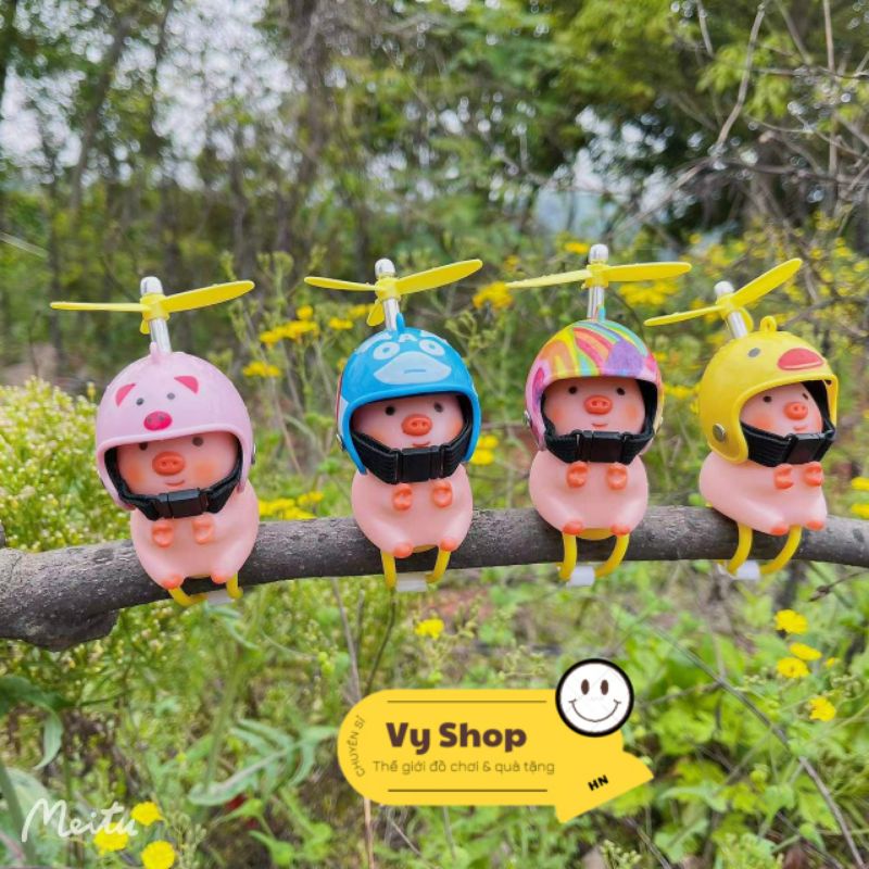 Heo Hồng Đội Mũ Bảo Hiểm Dễ Thương Gắn Xe Hơi , Xe Máy , Xe Đạp Có Đèn Và Chong Chóng - ảnh 3