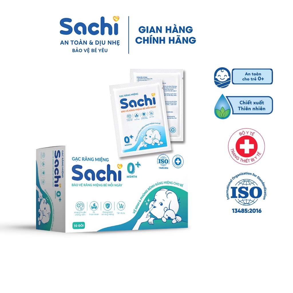 Gạc rơ lưỡi Sachi dịch chiết lá hẹ - Vệ sinh răng miệng cho bé - Hộp 10 gói