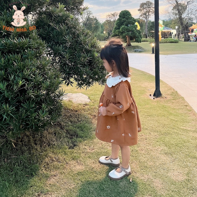 Váy thu đông bé gái thêu hoa phong cách Hàn Quốc 2 màu vintage Tiệm Nhà Bơ
