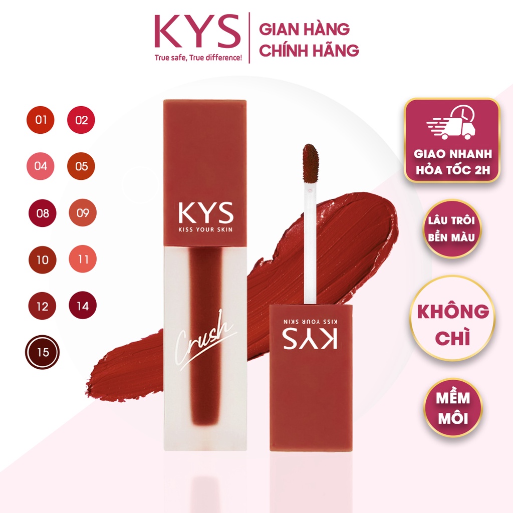 [Mã BMLTB200 giảm đến 100K đơn 499K] Son Kem Lì Crush KYS 3,5G Chocolate Tự Nhiên Không Chì Mềm Môi An Toàn Thiên Nhiên