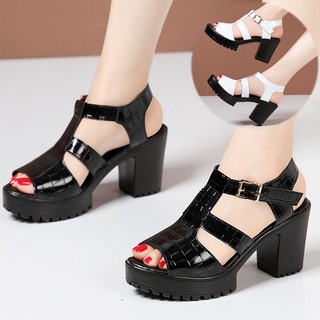 Sandal Nữ Gót Vuông Quai Da Vân Bóng Cao Cấp - CG961