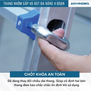 Thang Nhôm nhập khẩu 4 Đoạn ADVINDEQ AML44 Gấp và rút đa năng - Cao tối đa 4,5m - Gấp nhiều tư thế