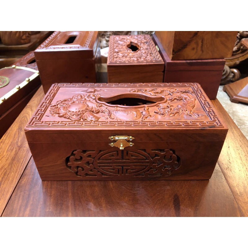 Hộp đựng khăn giấy ăn gỗ hương hình chữ nhật kích thước 23*12