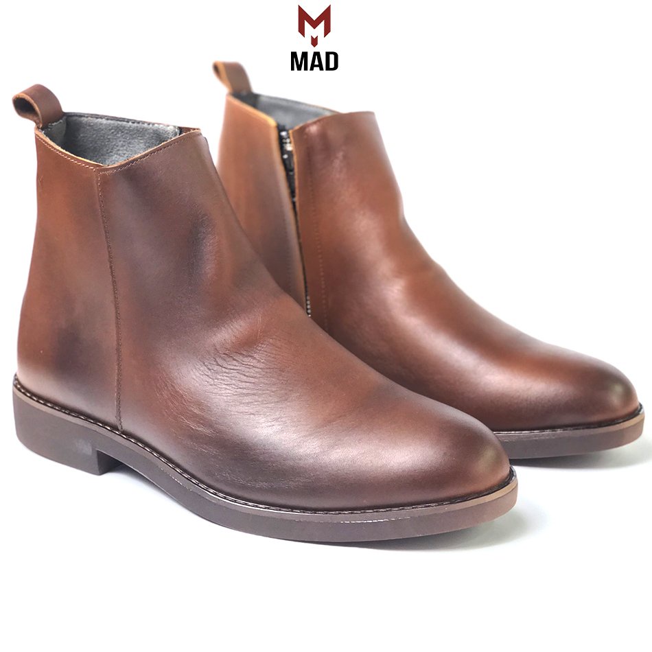 Giày công sở Chelsea Zip Boots MAD brown cao cổ nam da bò nhập khẩu cao cấp chính hãng giá rẻ tại hà nội