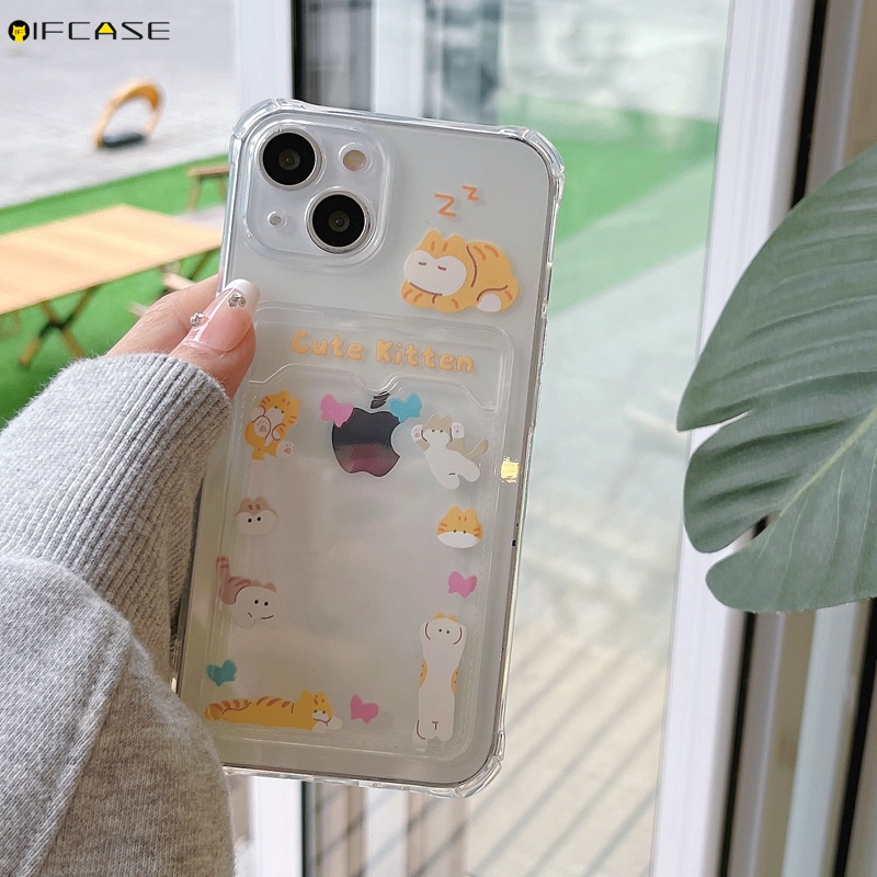 Ốp Điện Thoại Trong Suốt Họa Tiết Hoạt Hình Đơn Giản Kèm Ngăn Đựng Thẻ Cho iPhone 14 Plus 14 13 12 11 Pro Max XS Max XR X 7 8 Plus