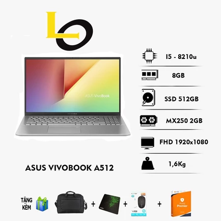 Laptop Asus Cũ Mỏng Nhẹ A512 Core i5 Đời Mới/Ram 8Gb/SSD 512Gb/Màn To Full HD Tràn Viền Đẹp