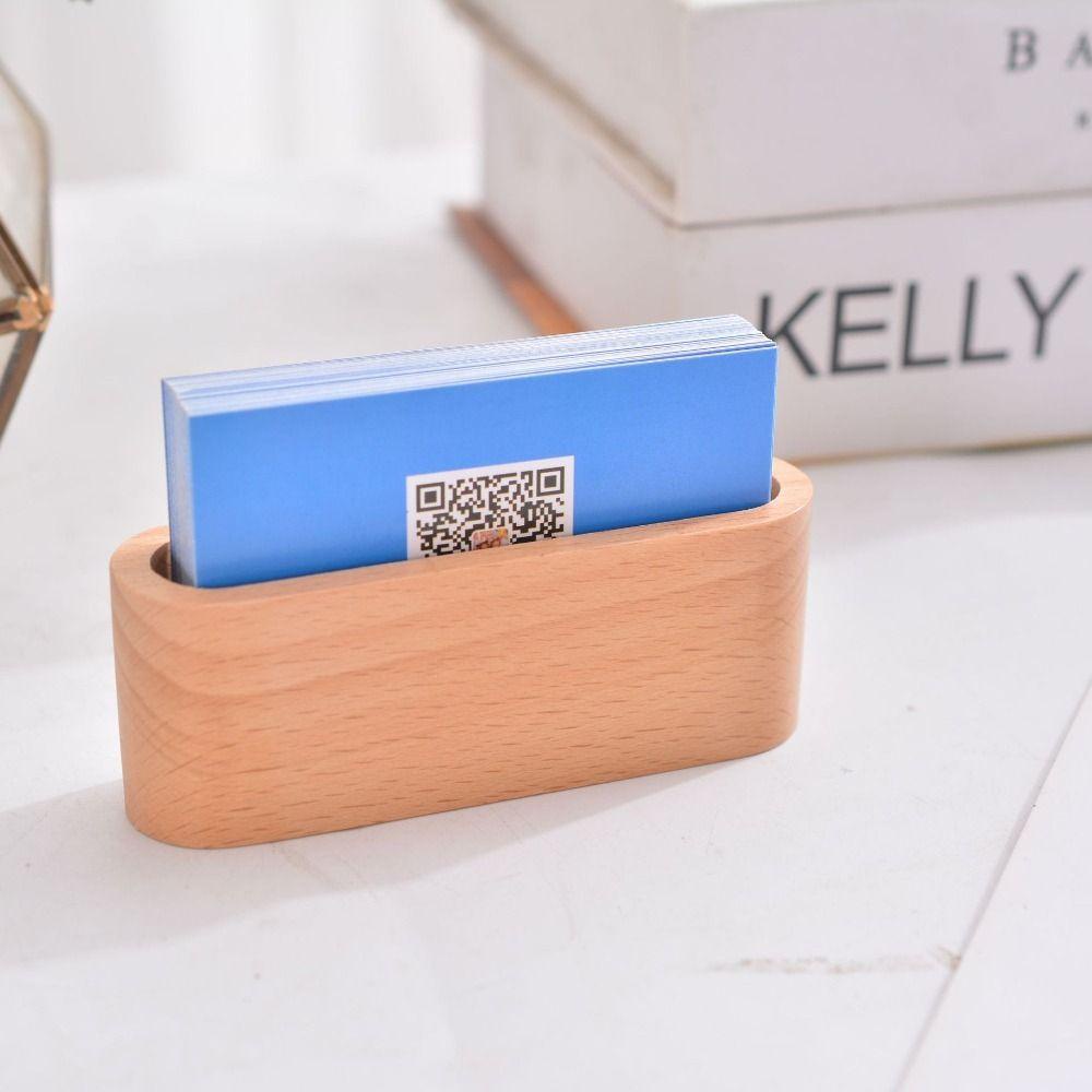 DELMER Hộp đựng danh thiếp bằng gỗ Văn phòng phẩm Lưu trữ máy tính để bàn Đồ dùng văn phòng tự nhiên Gỗ sồi Thẻ Stander