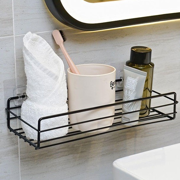 Combo 3 kệ chữ nhật dán tường phòng tắm đủ màu đen, trắng, vàng -Tiện lợi - Kèm 3 miếng dán siêu dính - Có hướng dẫn dán