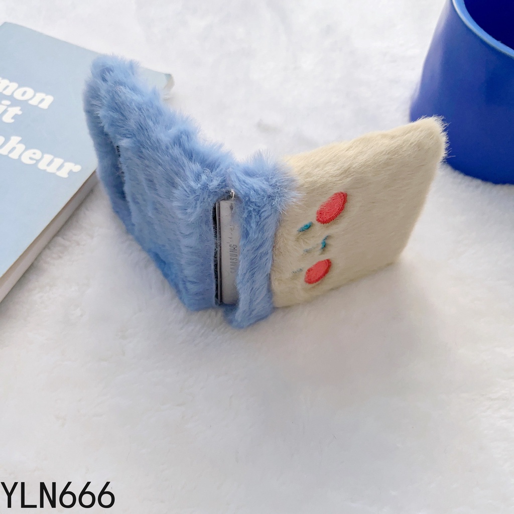 Ốp điện thoại hình hoạt hình thời trang Stitch Fluffy cho Samsung Galaxy Z Flip 3 4 5 6 7FE 7 5G Cover Thiết kế độc đáo dễ thương Vỏ tay ấm áp sang trọng cho Z Flip 3 4 Vỏ bảo vệ điện thoại di động