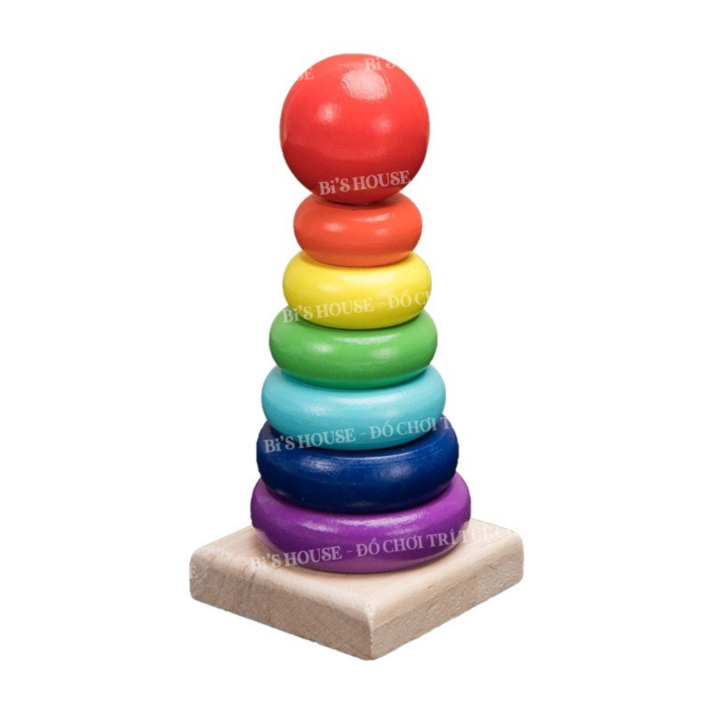 Đồ chơi phát triển trí tuệ tháp cầu vồng gỗ Bis House giúp bé phân biệt màu sắc, to nhỏ