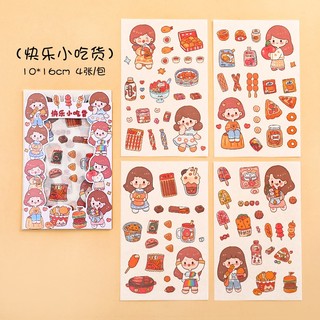 3 Bộ 4 Tấm Sticker Hoạt Hình Cô Gái Và Hoạt Động Hàng Ngày Cute - Thỏ Hồng VPP