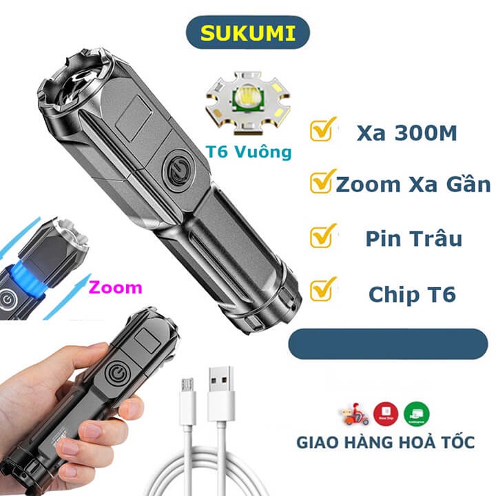Đèn pin siêu sáng mini cầm tay chiếu xa 200M có Zoom xa gần, đèn pin ...