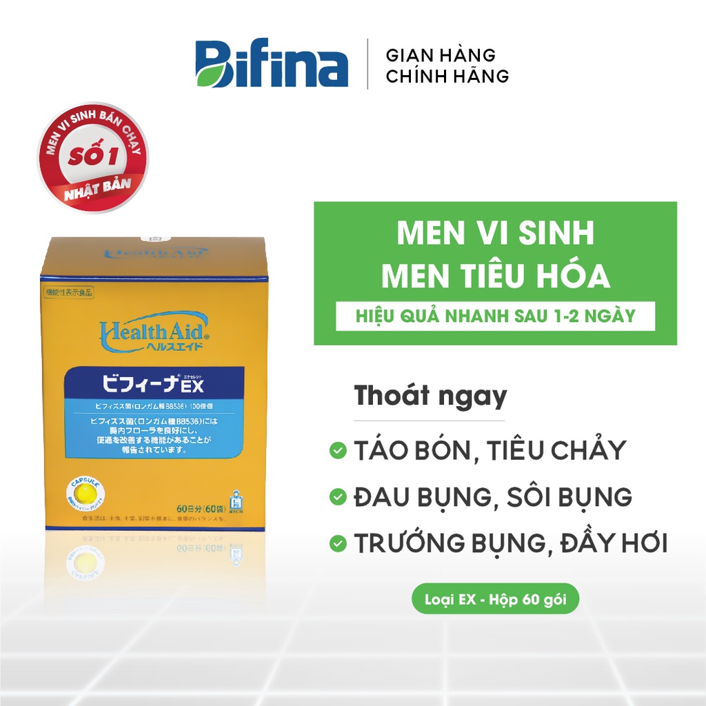 Men tiêu hóa Bifina Nhật Bản - Thoát ngay táo bón,tiêu chảy - Loại EX hộp 60 gói