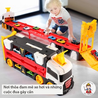 ĐỒ CHƠI XE TẢI CONTAINER CHỨA XE HOTWHEELS BIẾN HÌNH ĐƯỜNG ĐUA DÀI 150CM PHÁT NHẠC VÀ ĐÈN HIỆU ỨNG