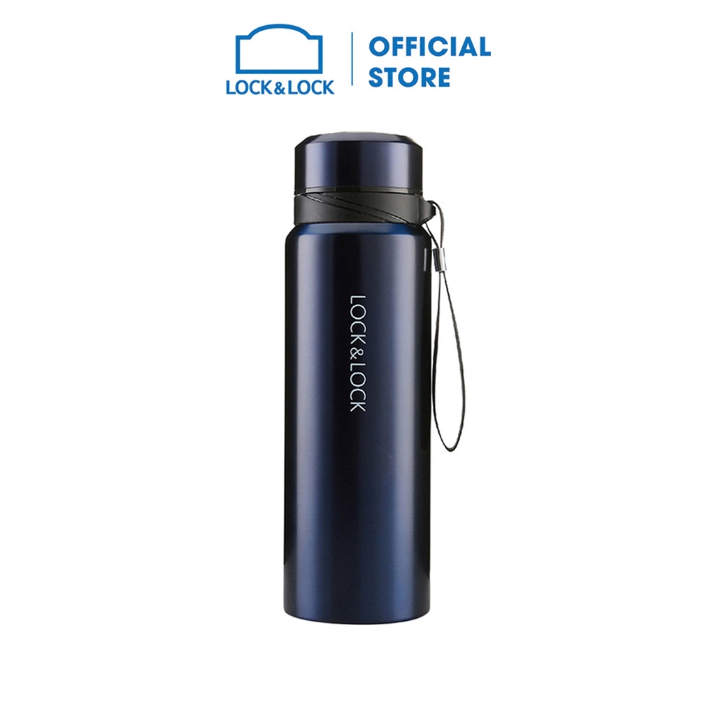 Bình giữ nhiệt LocknLock 800ml Vacuum Bottle LHC6180 Xanh, có khay lọc trà, dây treo xách - K-MALL