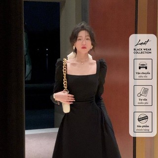 Váy đầm đen cổ vuông dài cao cấp thời trang nữ LUST chất liệu dày dặn thiết kế đẹp - M20