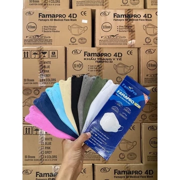 Thùng 50 hộp 500 cái khẩu trang 4d FAMAPRO,khẩu trang KF94 Nam Anh chống bụi kháng khuẩn